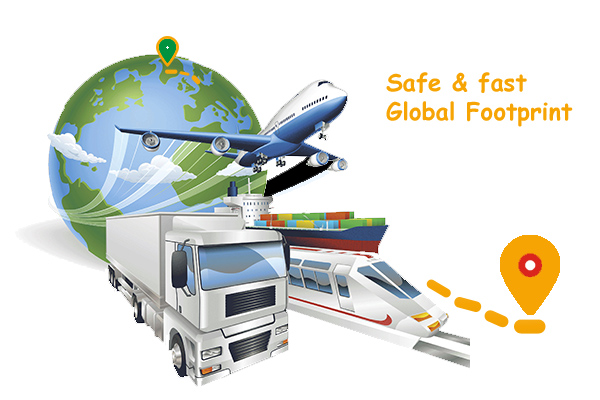 Illustration of connected road, rail, air and sea freight planning